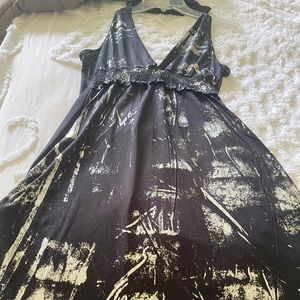 Halter-Style Flowy black dress w/ silver graphics